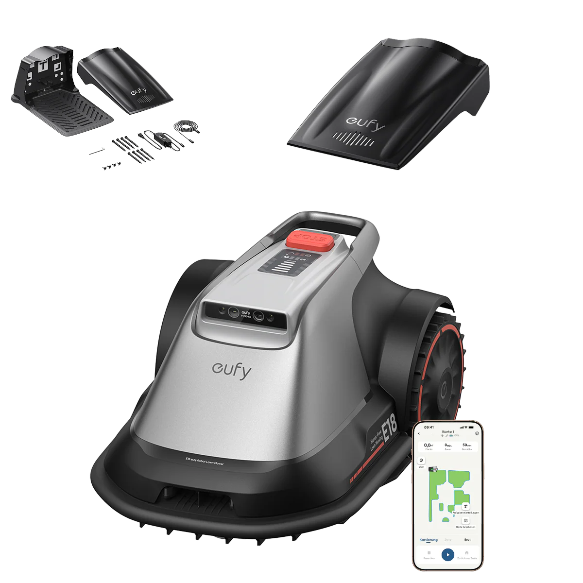 eufy Robotgrasmaaier E18 met eufy laadstation-combinatie voor robotmaaier